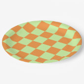 オレンジ色の緑の柑橘系市松模様にガンガム模様 ペーパープレート (アングル)