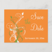 オレンジ色の緑の白いフローラがポストカードの日付を保存 案内ポストカード (正面)