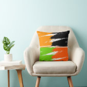 オレンジ色の緑の白黒ブラシストローク絵を描 クッション (椅子)