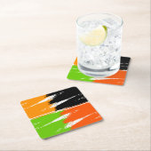 オレンジ色の緑の白黒ブラシストローク絵を描 スクエアペーパーコースター (インサイチュ)