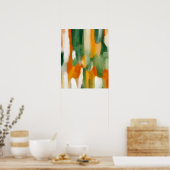 オレンジ色の緑の絵画水色 ポスター (キッチン)