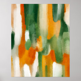 オレンジ色の緑の絵画水色 ポスター
