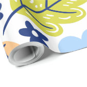 オレンジ色の緑の葉の水色フローラプリント ラッピングペーパー (ロールコーナー)