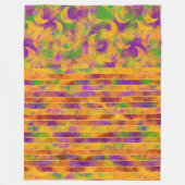 オレンジ色の緑の黄色のハロウィンストライプのと月 フリースブランケット (正面)