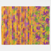 オレンジ色の緑の黄色のハロウィンストライプのと月 フリースブランケット (正面(横))