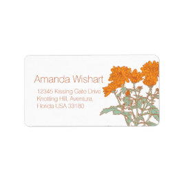 オレンジ色の緑結婚の花の返信住所 シール