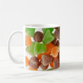 オレンジ色の緑色の赤いガム飴に砂糖を振りかけたもの コーヒーマグカップ (左)