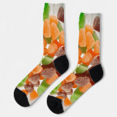 オレンジ色の緑色の赤いガム飴に砂糖を振りかけたもの ソックス (左)