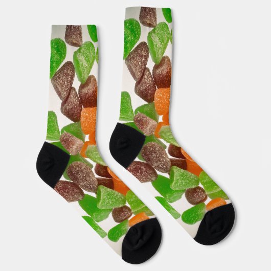 オレンジ色の緑色の赤いガム飴に砂糖を振りかけたもの ソックス (右)