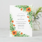 オレンジ色の緑豊かな植物の結婚式 招待状 (スタンド正面)