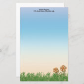 オレンジ色の縁取りバーラップのフラワーアートパーソナライズされた 便箋 (正面/裏面)