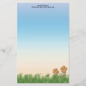 オレンジ色の縁取りバーラップのフラワーアートパーソナライズされた 便箋 (正面)