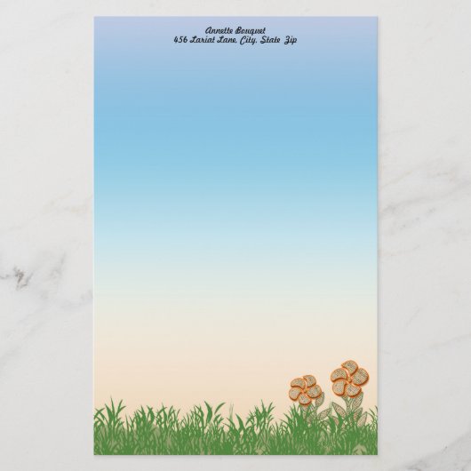 オレンジ色の縁取りバーラップのフラワーアートパーソナライズされた 便箋 (正面)