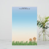 オレンジ色の縁取りバーラップのフラワーアートパーソナライズされた 便箋 (スタンド正面)