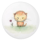 オレンジ色の縞模様の子猫 イラスト セラミックノブ (正面)
