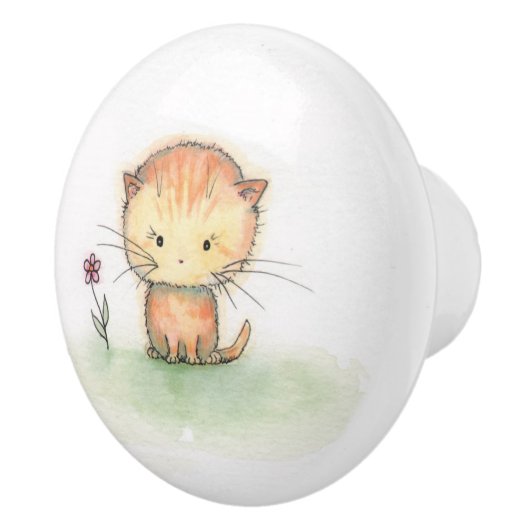 オレンジ色の縞模様の子猫 イラスト セラミックノブ (右)