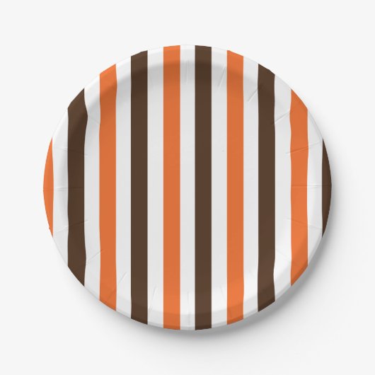 オレンジ色の縦型ストライプパーティー ペーパープレート (正面)