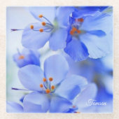 オレンジ色の繊細な紫色の花 ガラスコースター (正面)