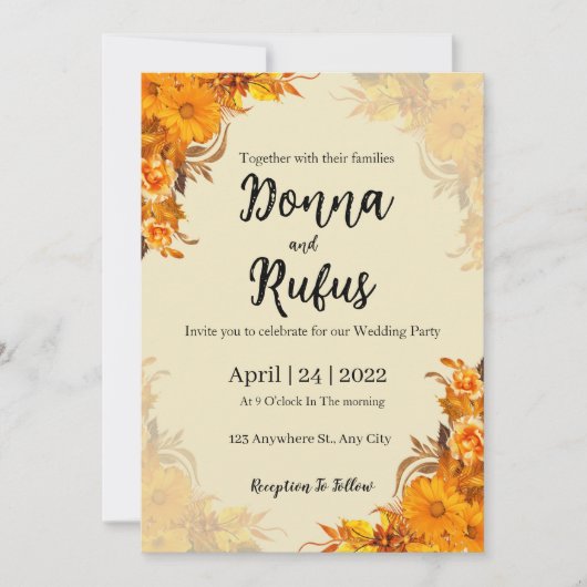 オレンジ色の美的フローラ 招待状 (正面)