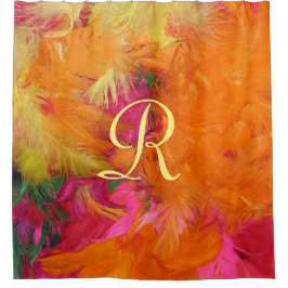 オレンジ色の羽シャワーカーテンイエローモノグラム シャワーカーテン