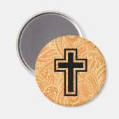 オレンジ色の聖キリスト教十字木磁石 マグネット (正面/裏面)