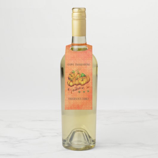オレンジ色の背景とカボチャ ボトルネックタグ (ボトル)