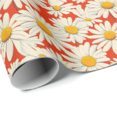 オレンジ色の背景にはっきりした白いデイジー ラッピングペーパー (ロールコーナー)