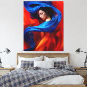 オレンジ色の背景にコバルトブルーのベールを付けた女性 キャンバスプリント (インサイチュ (寝室))
