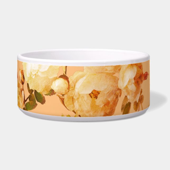 オレンジ色の背景にロマンチックな白いバラ ボウル (正面)