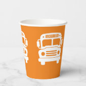 オレンジ色の背景に白いスクールバス 紙コップ (裏面)