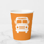 オレンジ色の背景に白いスクールバス 紙コップ (左)