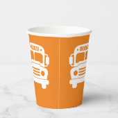 オレンジ色の背景に白いスクールバス 紙コップ (右)