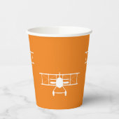 オレンジ色の背景に白いヴィンテージ二面模様 紙コップ (左)