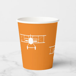 オレンジ色の背景に白いヴィンテージ二面模様 紙コップ