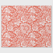 オレンジ色の背景に白色のヴィンテージダマスク ラッピングペーパー (フラット)