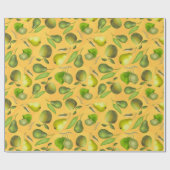 オレンジ色の背景に緑の果実をつける ラッピングペーパー (フラット)