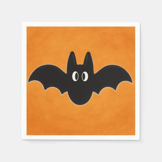 オレンジ色の背景に黒いこうもり スタンダードカクテルナプキン (正面)