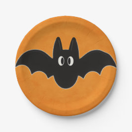 オレンジ色の背景に黒いこうもり ペーパープレート