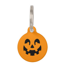 オレンジ色の背景に黒のハロウィンのかぼちゃのスマイル顔 ペット ネームタグ