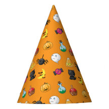 オレンジ色の背景のキュートなハロウィーンパターン