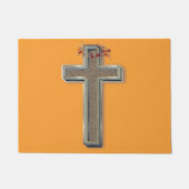 オレンジ色の背景のクロスドアマット背景 ドアマット (正面)