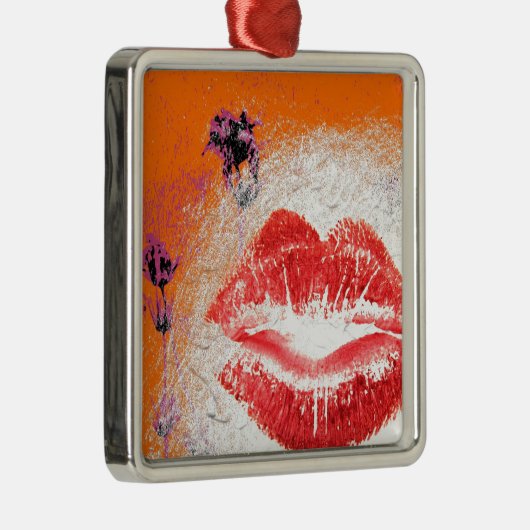 オレンジ色の背景の唇 メタルオーナメント (右)