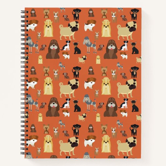 オレンジ色の背景の犬のパターン。 ノートブック (正面)