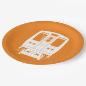 オレンジ色の背景の白いシカゴ「L」のプロフィール ペーパープレート (アングル)
