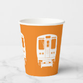 オレンジ色の背景の白いシカゴ「L」のプロフィール 紙コップ (裏面)