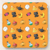 オレンジ色の背景を持つ可愛いハロウィンパターン コースター (正面)