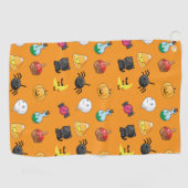 オレンジ色の背景を持つ可愛いハロウィンパターン ゴルフタオル (横)