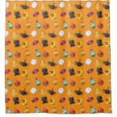 オレンジ色の背景を持つ可愛いハロウィンパターン シャワーカーテン (正面)