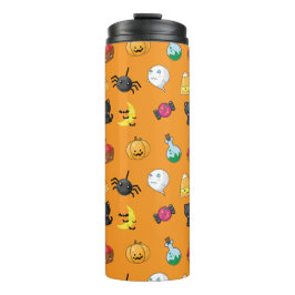 オレンジ色の背景を持つ可愛いハロウィンパターン タンブラー
