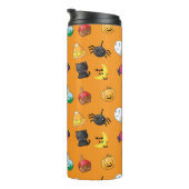 オレンジ色の背景を持つ可愛いハロウィンパターン タンブラー (回転右)